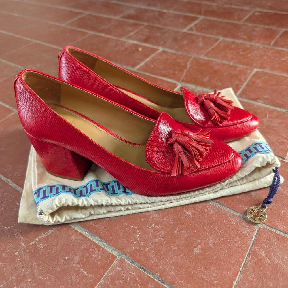Tory Burch Red Kira Tassel Heels